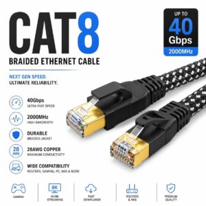 FLAT CAT8 Network Cable 2000MHz 40Gbps Shielded Ethernet LAN HighSpeed RJ45 Lot
