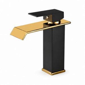 Square Waterfall Basin Mixer Tap – Black & Gold – SS304