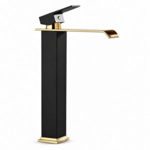 Tall Square Waterfall Basin Mixer Tap – Black & Gold – SS304