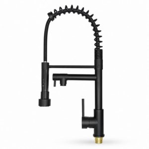Premium Dual-Spout Spring Pull-Out Kitchen Mixer Tap – Matt Black – SS304