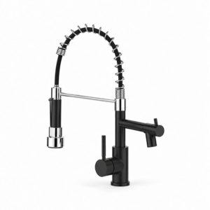 Premium Dual-Spout Spring Pull-Out Kitchen Mixer Tap – Black & Chrome – SS304