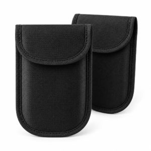 Two black ACENTIX Faraday signal-blocking car key pouches