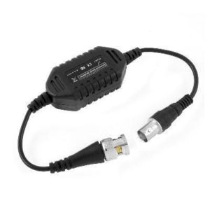Black inline BNC CCTV video ground loop isolator with male and female connectors