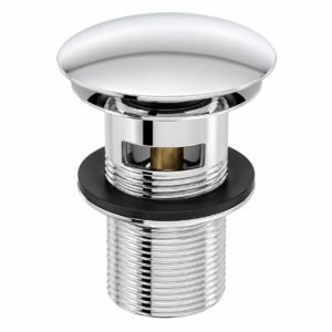 Chrome large round-head click-clack basin waste with visible overflow slot
