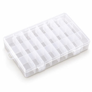 Clear plastic 24-compartment adjustable organiser box