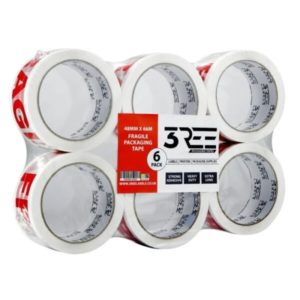 Six rolls of fragile packing tape, 48mm x 68m