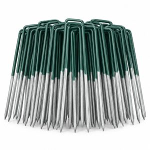 Pack of 50 half-green galvanised U-shaped garden ground pegs