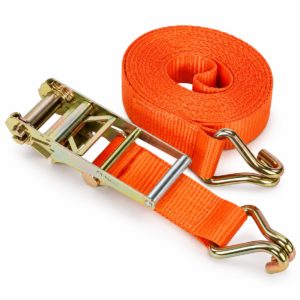 Orange 38mm x 6m ratchet tie-down strap with J-hooks