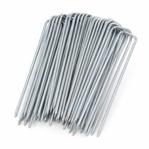 Pack of 50 silver galvanised U-shaped garden ground pegs