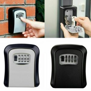 Black plastic wall-mounted four-digit combination key safe
