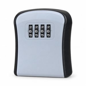 Small grey plastic wall-mounted four-digit key safe
