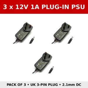 3 x 12V 1A Plug In Power Supply UK Mains Adapter 2.1mm DC PSU CCTV LED Strip