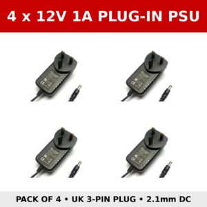 4 x 12V 1A Plug In Power Supply UK Mains Adapter 2.1mm DC PSU CCTV LED Strip